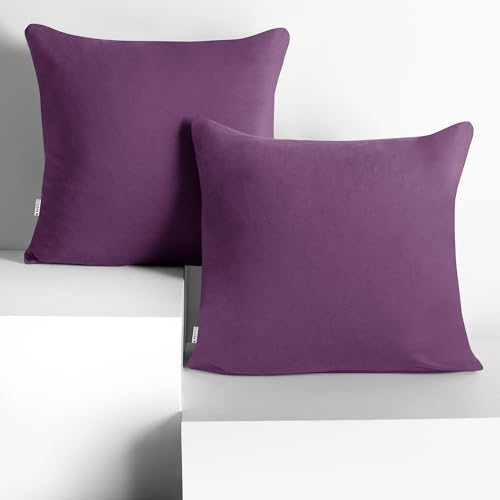 DecoKing Lot de 2 Taies d'oreiller 50 x 50 cm Jersey 100% Coton Peigné Fermeture Éclair Prune Amber