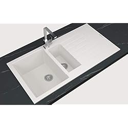 Fregadero Troya Realstone Fregadero empotrable de granito, blanco, 100 x 50 cm