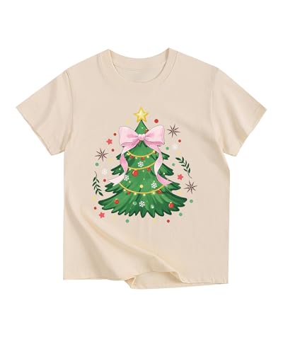 Coquette Christmas Tree Shirt for Toddler Girls Pink Bow Merry Christmas Tee