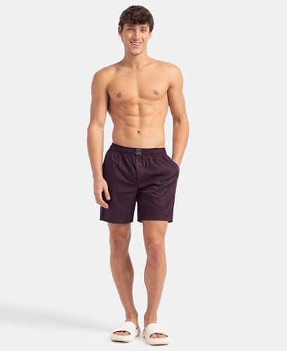 Image of Jockey HG18 Men's Tencel Lyocell Cotton Checkered Boxer Shorts with Side Pockets Potent Purple M