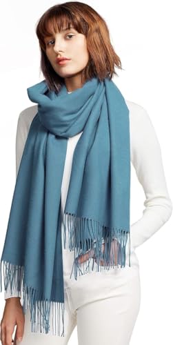 MaaMgic Bufanda Mujer Invierno Pañuelo Palestino Bufanda Pashmina Mujer Grande Chal Sólido Algodón Suave con Borlas Regalos Originales Reversibles Scarf 200 × 70 CM Azul Verdoso