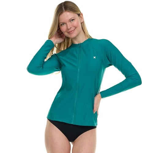 Image of Hurley Rash Guard for Women Full Zip, Zip Up Long Sleeve Swim Shirts for Women, Surfing Top UPF 50+ SPF Sun & UV Protection