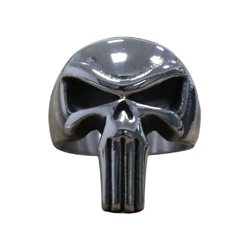 MOLOGO High Polished Punisher Skull Ring Stainless Steel Punk Biker Ring Personality Men Jewelry