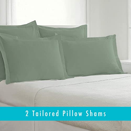 FRESH IDEAS Poplin Tailored Bed Pillow Shams, Cotton Blend Design, Standard, Sage, 2-Pack by FRESH IDEAS - Image 2