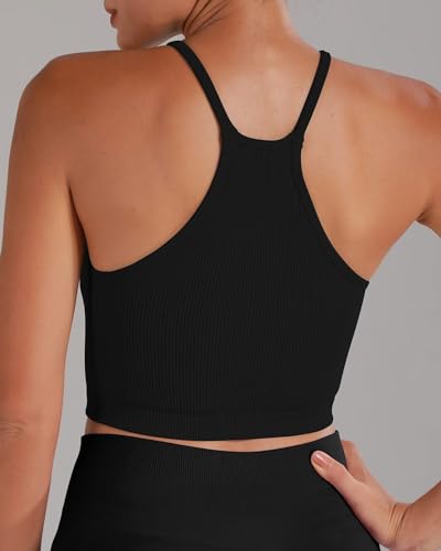 Image of Sunzel Ribbed Crop Tank Top for Women Seamless Racerback Camisole | Buttery Soft Nylon Spandex, Opaque No See Through, Stays in Place, Unpadded, Slim Fit, No Shrink, Yoga Workout Gym Casual