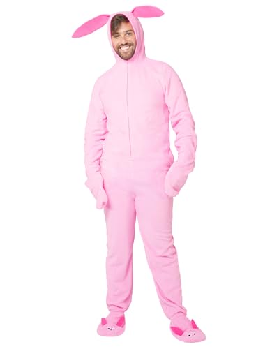 INTIMO A Christmas Story Mens Ralphie Deranged Pink Bunny Suit Hooded Pajama Union Suit Outfit Sleeper (S/M)
