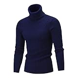 Men's Slim Fit Turtleneck Sweaters Winter Cable Thermal Knitted Pullover Casual Twisted Solid Warm Jumpers (Navy Blue,Medium)