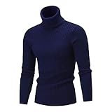 Men's Casual Twisted Thermal Solid Pullover Slim Fit Turtleneck Sweater Cable Knit Thick Base Shirt Jumper Top, Navy Blue, XX-Large, Classic