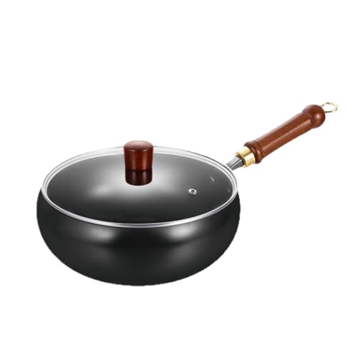 Sartén wok, wok de hierro con tapa, resistente a los arañazos, resistente, utensilios de cocina para hornear en casa