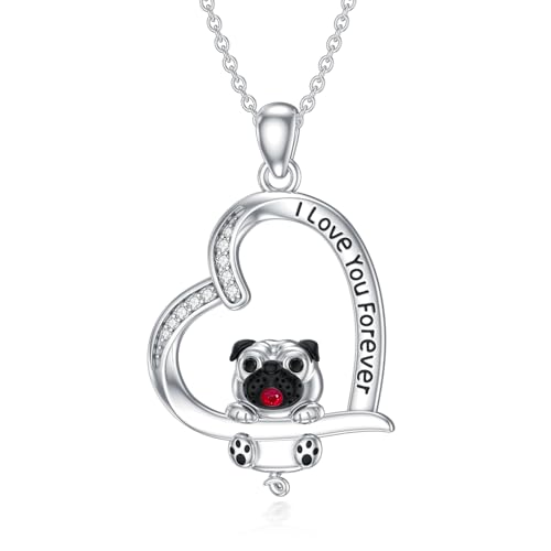 HUKKUN Mops Kette Silber 925 Mops Anhänger Halskette Mops Mops-Schmuck Hunde Mops Geschenke Damen