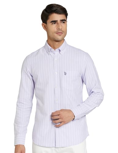Image of U.S. Polo ASSN. Men's Yarn Dyed Oxford Stripe Spread Collar Full Sleeve Shirts