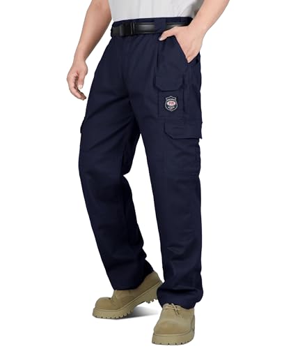 BOCOMAL Men's FR Cargo Pants Flame Resistant Pants Midweight 7.5oz Navy (7 Pockets) Multi-Pockets FR...