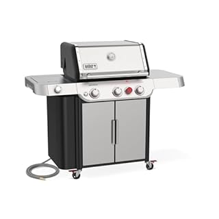 Weber Genesis S-335 Natural Gas Grill for Outdoor Cooking, Stainless Steel, 3 Burners and 1 Side Burner – Stainless Steel Cooking Grates, PureBlu Burners & Sear Zone