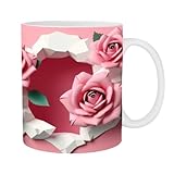  Rosen-Kaffeetassen für Frauen, 350 ml, romantische Porzellan-Teetasse, dekorative Tasse, hübsche Blumen-Tasse, Rosenmotiv-Kaffeetasse, Valentinstagsgeschenk, Trinkgeschirr-Tasse für Wein, Suppe,