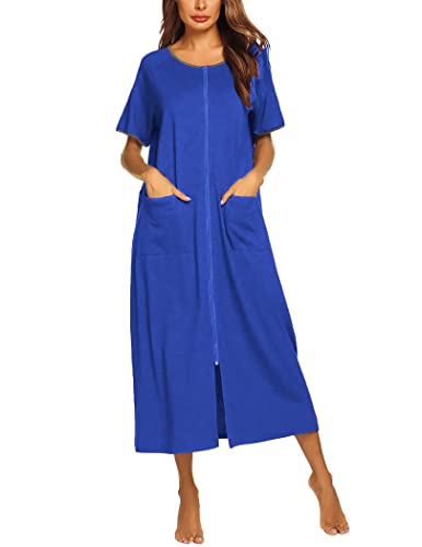 Image of Ekouaer Women Robe Zipper Short Sleeves Full Length House Coat with Pockets