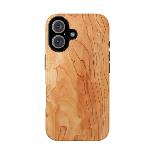 Coque iPhone 16 grain de bois de cerisier marron rigide et brillante