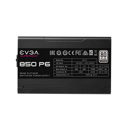 Image of EVGA Supernova 850 P6, 80 Plus Platinum 850W, Fully Modular, Eco Mode with FDB Fan, 10 Year Warranty, Includes Power ON Self Tester, Compact 140mm Size, Power Supply 220-P6-0850-X1