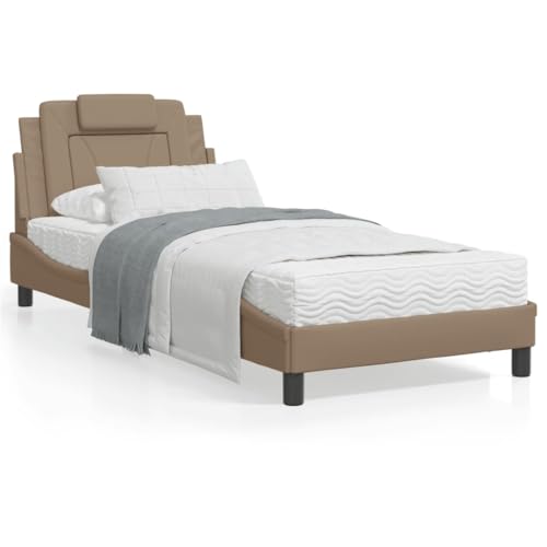 Juroupi Estructura de Cama cabecero Estructura Cama Bed Frame Muebles de Dormitorio Cuero sintético Capuchino 90x190 cm