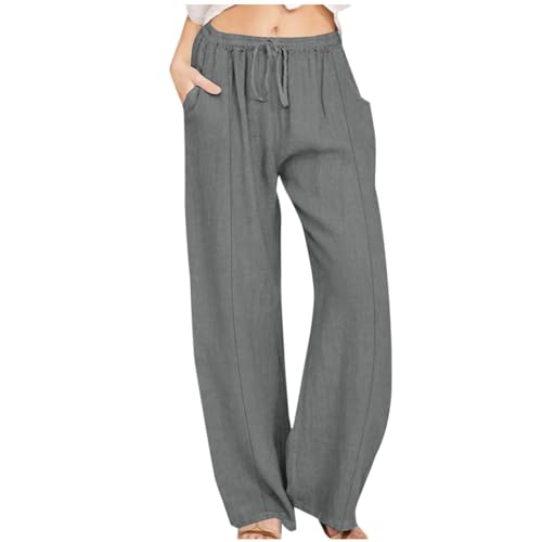 Womens Cotton Linen Trousers 2025 Spring Drawstring Elastic Waist Pant with Pockets Casual Fashion Loose Fit Pants