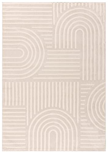 Laagpolig Vloerkleed, Woonkamer, Boho Geometrisch -Crème-Wit - 160cm x 230cm - Superzacht Modern Vloerkleed