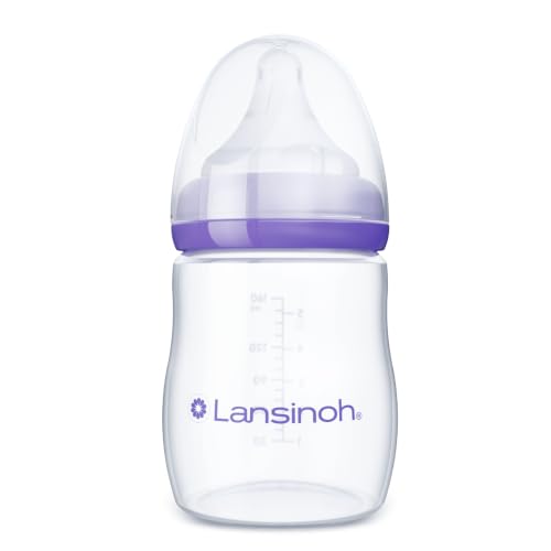 Image of Lansinoh Anti-Colic Baby Bottles, 5 Ounces, 1 Count | Slow Flow Nipples (S), Breastfeeding Bottle with NaturalWave Design, BPA-Free Plastic, Baby Essentials
