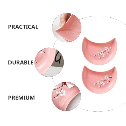 Platos de sushi de cerámica rosa en forma de luna, 2 piezas miniatura 5