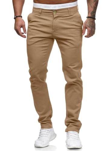 Mens Chinos Slim Fit Stretch Flat-Front Skinny Dress Pants (Khaki 38W*32L)