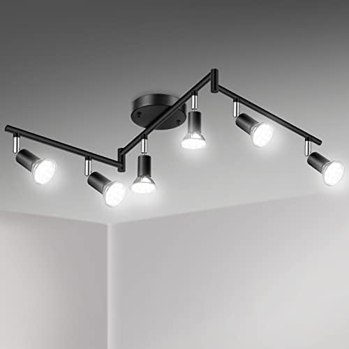 Unicozin LED 6 Light Track Lighting Kit, 46.5'' Black 6 Way Ceiling Spot Lighting, Flexibly Rotatable Head, Track Light Included 6 x LED GU10 Bulb (4W, Daylight White 5000K, 400LM)
