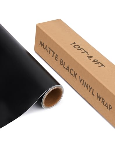 Image of 10ft x 4.9ft Matte Black Car Vinyl Wrap Roll, Durable Easy Application Automotive Wrapping Film for Car Body Protection (Matte Black)