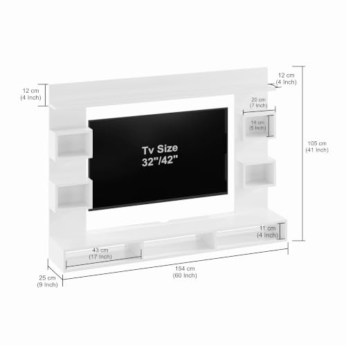 Image of FURNEASER Martin Modern Wall Mount TV Unit for Living Room Wooden Entertainment Center with Storage Shelves Modern TV Panel Stand Showcase for Up to 43 Inch Media Console Cabinet (Wenge & White)
