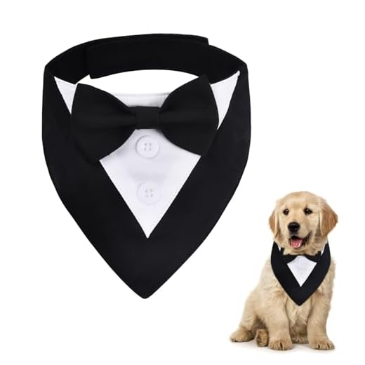 Volumoon Corbata Ajustable para Mascotas, Pañuelo Triangular para Mascotas, Ajustable Formal para Boda para Perro, Esmoquin para Perro con Pajarita y Corbata, para Mascotas, Cachorro, Gatito (Small)