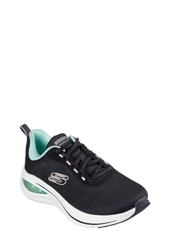Image of Skechers Women's Skech-Air Meta Aired Out Comfort Shoes, Black Mesh Aqua Lavender Trim, 6 US