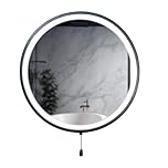 ValueLights | Matt Black Bathroom Mirror Round Battery Operated Easy Fit Mirror with Pull Switch Integrated LED | Bathroom & Home Improvements Essential