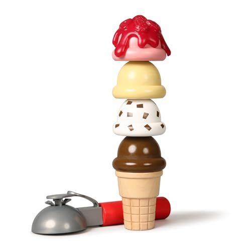 Melissa & Doug - Eisdiele aus Holz, 28-teilig, Für das Eisdielen-Rollenspiel mit 8 Sorten Eiscreme, Eistüten und Eisbecher, Spielgeld inklusive, Für Kinder ab 3 Jahren