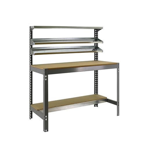 Simon Rack Banco de Trabajo Taller, Capacidad Carga 600 kg, 1445x1510x760 mm, Mesa de Trabajo, Gris/Madera - BT1