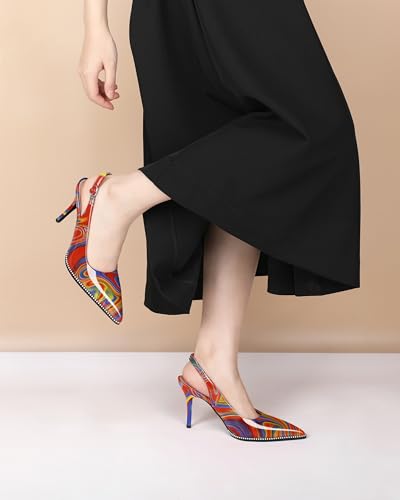 Image of SAMMITOP Women Slingback Heels Stilettos Closed Pointed Toe High Heel Silver Beaded Pumps Comfortable 3.5 Inch High Heels for Women Dressy Shoes