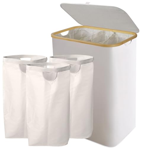 Lista de Cesto para Ropa Sucia los 10 mejores. 43 AMORERO Cesto para Ropa Sucia y 3 Bolsa Extraíble, 165L Cesta de Lavandería Plegable de Gran Capacidad para Lavar y Guardar Ropa