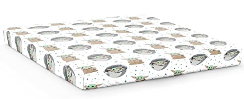 Jay Franco Star Wars The Mandalorian Curious Child 100% Cotton Double Fitted Sheet, Green, Brown, Doppio