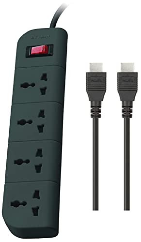 Image of Belkin Essential Series 4-Socket Surge Protector Universal Socket with 5ft Heavy Duty Cable (Grey) & High Speed HDMI Cable Supports Ethernet, 3D, 4K, 1080p, Audio Return for Television