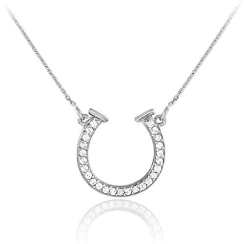 14K White Gold Diamond Lucky Charm Horseshoe Necklace (J-K Color, I1-I2 Clarity) - 16" Rolo Chain #TOP9