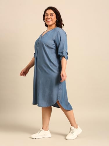 Image of The Pink Moon Women's Midi A-Line Plus Size Denim Dress - (DRS NIM18 Tencel)