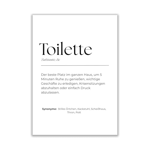 WBdesignz Lustiges WC-Poster – „Toilette – Substantiv, die“ Definition mit Synonymen – Humorvolle Typografie-Wanddeko für Gäste-WC, Toilette oder Badezimmer (DIN A4) – ohne Rahmen