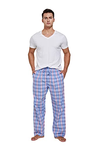 CYZ Pijama masculino de popelina 100% algodão, Xadrez vermelho marinho, X-Large