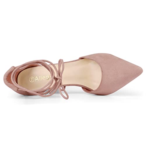 Allegra K Women's Pointed Toe Chunky Heel Lace Up Dust Pink Pumps 7.5 M US4