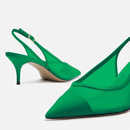 Image of Mesh Kitten Heels for Women Slingback Design with Pointed Toe Breathable and Stylish Elegant Low Heel for Comfort
