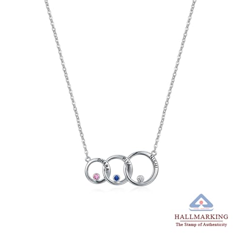 Image of TRUESILVER ACPL 925 Sterling Silver Personalized Name Necklace for Women | Custom Engraved Couple & Family Pendant | Heart Circle & Russian Ring Necklaces | Gift for Anniversary Birthday Wedding
