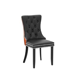SoarFlash Leather Dining Chairs Set of 2, Tall Back Side Chair, Modern Upholstered Side Chair with Button Back Ring, Solid Wood Legs (Black&Orange) SoarFlash Leather Dining Chairs Set of 2 Tall Back Side Chair Modern Upholstered Side Chair with Button Back Ring Solid Wood Legs BlackOrange