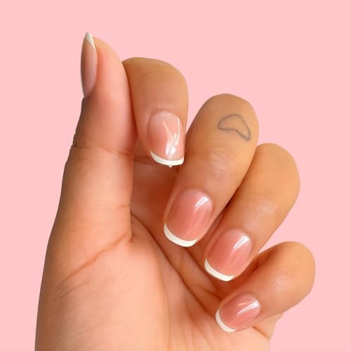 Image of 24 Pcs Reusable Artificial Nails Fake Nails with Glue and Kit|Paris classic Polished Gloss Press On Nails | ABS Material UV Protected Long Lasting Finish | Reusable Customizable Nail Kit |Short Rounded Nails