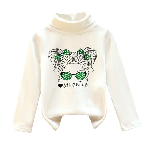 Camisa para niñas niño polar cálido lindo estampado manga larga cuello alto ligero suave suéteres camisa basculante transpirable cómoda base camiseta, Blanco., 18-24 Meses