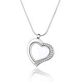 Adabele 1pc Living Memory Floating Locket 30mm Cubic Zirconia CZ Diamond Heart Pendant Necklace 28 inch Charm Birthstone Keepsake Stainless Steel Jewelry MCL283
